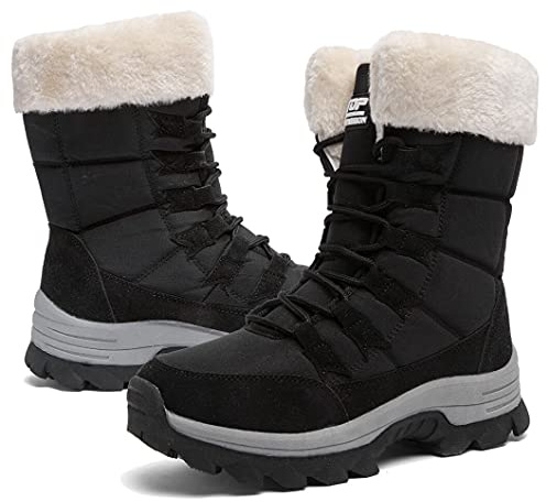 Maxome Womens Winter Snow Boots Fur Lined Waterproof Ladies Walking Boots Womens Outdoor Mid Calf Lightweight Anti-Slip Warm Shoes Girls
