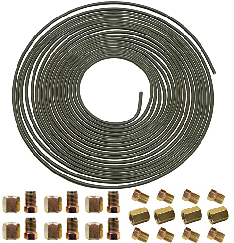 3/16 Brake Pipe Kit 10m(32.5 Ft), Automotive Replacement Brake Lines with Nuts Fittings & Screw Connectors Copper Plated Hose (10m)