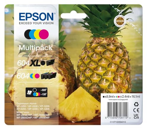 Epson Orginal 604 Tinte Ananas Multipack 4-farbig schwarz XL, CMY Standard XP-2200 XP-2205 XP-3200 XP-4205 WF2910DWF WF2930DWF WF2950DWF ReadyPrint Flex-Tintentarife