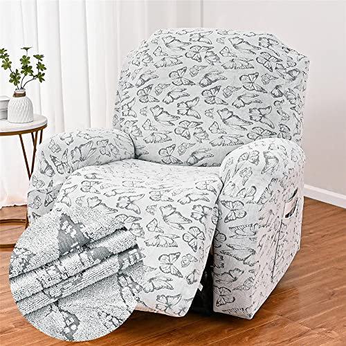 FANSU Stretchhusse für Relaxsessel Komplett Sesselbezug, Grau Schmetterling Jacquard Sesselschoner für Recliner Stuhl Sessel, Stretch Sofabezug, Elastisch Bezug für Fernsehsessel Liege (2 Sitzer)