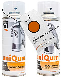 uniQum Spraydose Autolack + Klarlack für SEAT NARANJA LUMINOSO/LEUCHTORANGE LP2C Autolack Reparatur 2x 400 ml