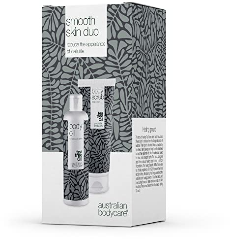 2 Produkte zur Verbesserung des Aussehens von Cellulite: Body Scrub 200 ml mit 100% natürlichem Teebaumöl und Body Oil 150 ml, das die Sichtbarkeit von Cellulite reduziert | Dermatologisch getestet