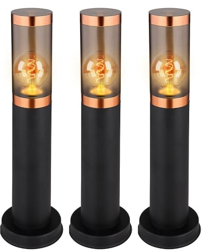 Stehlampe Standleuchte Außenbeleuchtung Sockelleuchte rauch Kupfer Außen Garten Stehlampe, Edelstahl Kunststoff, 1x E27, DxH 7,6x45 cm, 3er Set