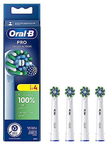 Oral-B Cross Action Testine Spazzolino Elettrico, Confezione da 4 Testine di Ricambio Bianche, Setole Angolate che si Adattano a ogni Dente per una Pulizia Profonda
