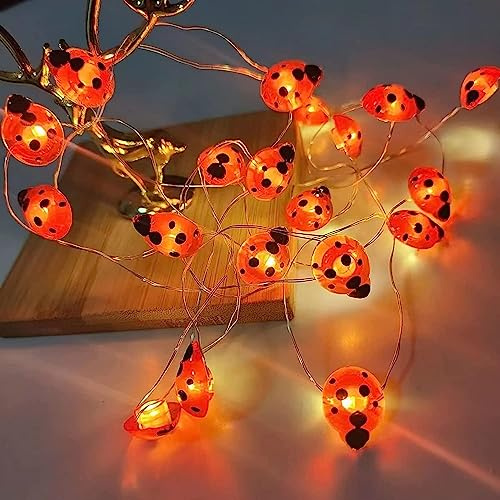 EONANT Marienkäfer Fee String Licht, 30LED Insekt Sieben Sterne Marienkäfer Licht String Innen- und Außengarten, Schlafzimmer, Balkon, Party Dekoration, Silberdraht Batteriestrom (Rot)