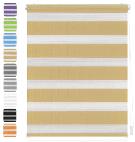 Doppelrollo Klemmfix Verdunkelung 65 x 200 cm Hitzeschutz Energiesparend Verdunkelungsjalousien inkl. Zubehör für Fenster und Tür, Sandgelb