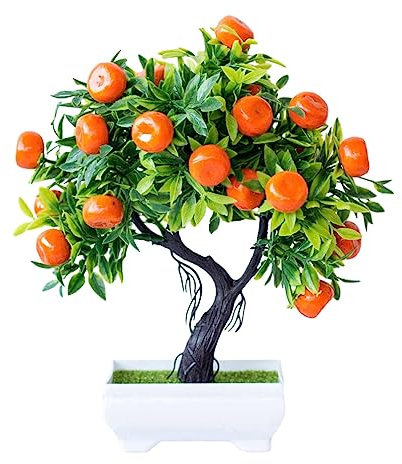 DEARMAMY Artificial Orange Tree Potted Mini Faux Fruit Bonsai Fake Orange Tree Green Plant Simulation Realistic Tangerines with Vase for Kitchen Table Centerpieces