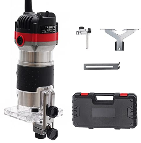 Fresa per bordi da 800 W, 30000 giri/min, fresa per legno, fresa manuale portatile con base trasparente, spazzola di carbone, 2 chiavi