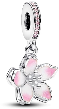 PANDORA Moments Kirschblüten Charm-Anhänger aus Sterling Silber mit Zirkonia, Kompatibel Moments Armbänder, 790667C01