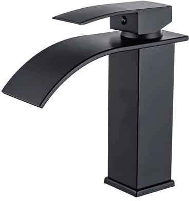 Grifo de cascada, grifo de lavabo de baño, caño cascada, acero inoxidable, grifo caliente y frío, grifo de lavabo vertical, altura 24,5 cm
