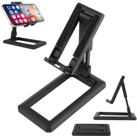LOBVABA Handy Ständer, Faltbar Handyhalterung, Universal Handy Halterung, Verstellbare Handyständer, Multi-Winkel Handyhalter mit den meisten Smartphones (Schwarz)