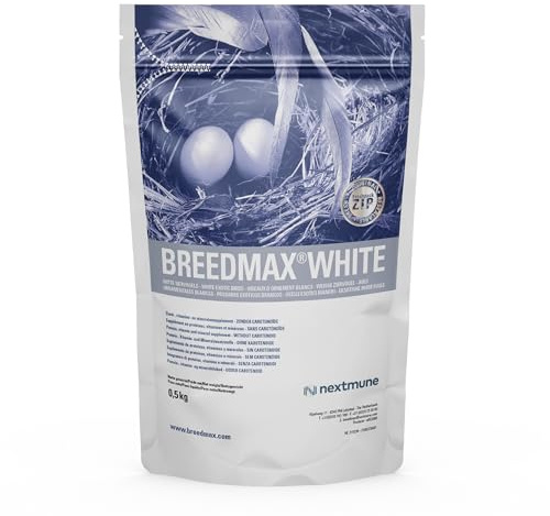 Breedmax White Vogelfutter-Ergänzung für Zuchtvögel – Fruchtbarkeits- & Eifutterzusatz für Papageien, Kanarienvögel, Finken, Wellensittiche – Eiweißreich, Vitamine, Aminosäuren – 500g