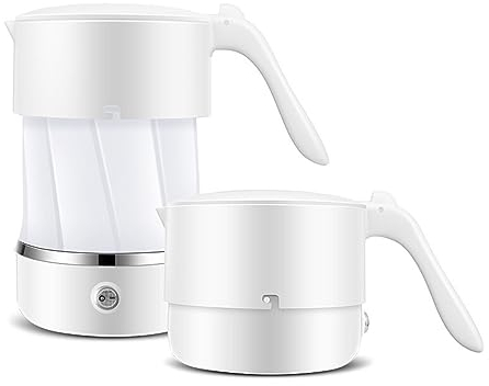 PAHION Bollitore da Viaggio Elettrico Pieghevole Piccolo Mini Bollitore da Campeggio Portatile Espandibile E Pieghevole Bollitore Elettrico Bollire La Protezione A Secco Doppia Tensione(White)