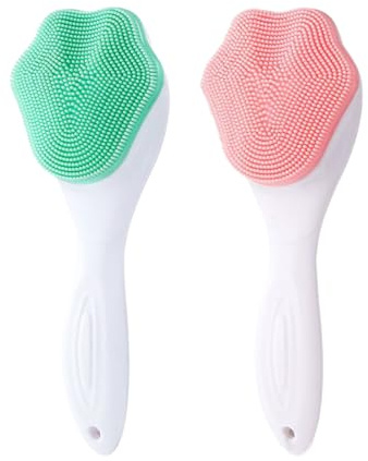 Gesichtsreinigungsbürste, 2 Stück Silikon Gesichtsreiniger, Silikon-manuelle Gesichtsbürste, Peeling-Pad Peeling-Reiniger, Handheld Gesichtsreinigungsbürste, Manuelle Peeling Bürste, Rosa, grün