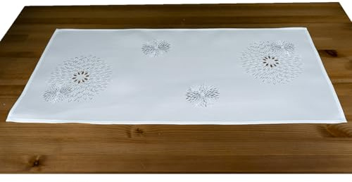 Läufer Tischdecke Leinen-Optik Bestickt Deko Esszimmer Serie Pusteblume Tischwäsche Stickerei Blumen Ornamente Deckchen Typ887 Tischläufer 40x90 cm wollweiß