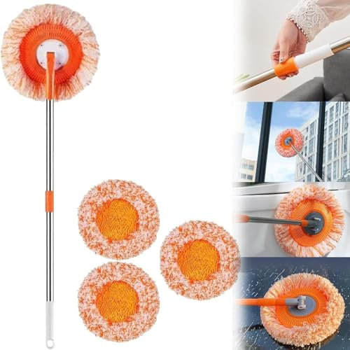 TOMRAIN Mocio per la Pulizia Multiuso Girevole a 360°, mocio Rotante Estensibile per Pavimenti, mocio Rotante in Microfibra con Manico Lungo, per Pavimenti, pareti, soffitti, bagni, Auto