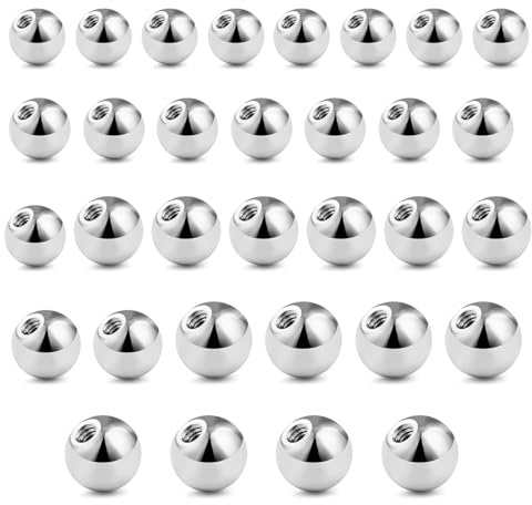 WeddHuis 32 PCS Piercing Bolas 14G Plata Oro Negro 3/4/5/6mm Reemplazo Bolas Acero inoxidable para Labio Nariz Hélix Lengua Ombligo Joyería Piercing