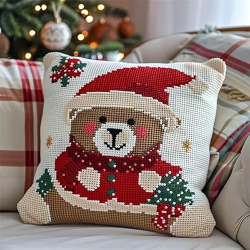 kitphoenix Kreuzstichkissen/Stickset Anfänger Kreuzstich Kissen Set Weihnachten Bastelsets für Erwachsene,Stickkissen, Anfänger, Handstickerei-DIY 40x40cm