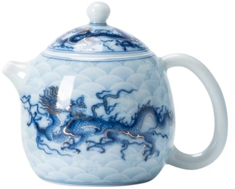 BGFYUSF Tetera Dorada y Plateada con diseño de dragón Azul y Blanco， Tetera Redonda con Forma de Huevo， Juego de té de cerámica Individual， Tetera，