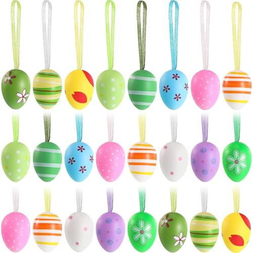 Scinzene 24 Pcs Ostereier zum Aufhängen, Mini Ostereier, Ostern Deko für Bäume, Fenster und Garten, leichte und langlebige Eier zum Befüllen, vielseitige Osterdeko ﻿