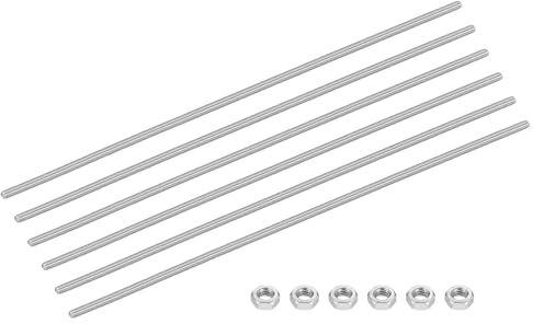 sourcing map 6Set M4-0.7x200mm Fully Threaded Rods, Threaded Rods Bar Studs with Nuts, 304 Stainless Steel Long Thread Screws Hardware for U-Bolts, Anchors, Clamps, Hangers, Silver