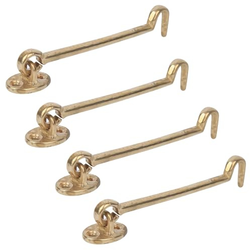 4 Stück Sturmhaken mit Öse 17 cm Vintage Kabinenhaken, Gold | Messing Ösenriegel Tuer Haken und Oese Sturmhaken für Scheunentor