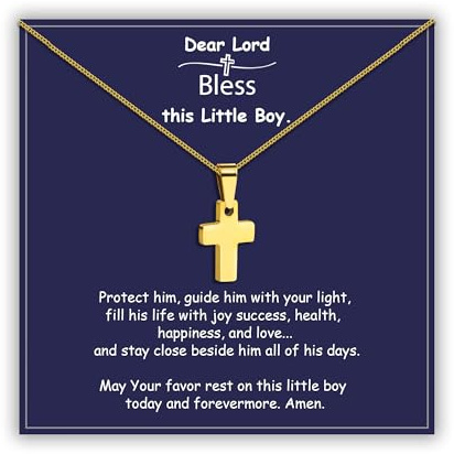 Sereney Gold Cross Necklace for Boys Toddler Kids, Baptism Communion Gifts Cross Jewelry for Boys Stainless Steel Cross Necklace as Baptism 1st Communion Gifts for boy Easter Birthday Present