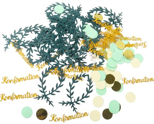 Qaziuy 100 Stück Konfirmation Deko Fische Tischdeko Grün Gold Eukalyptus Streudeko Konfetti für Junge Mädchen