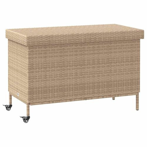 Homgoday Gartentruhe mit Rollen Auflagenbox Gartenbox Kissentruhe Garten Aufbewahrungsbox Gartenmöbel Auflagenbox Gartentruhe für Garten Terrasse Beige 110x55x73 cm Poly Rattan
