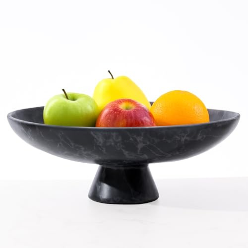 DN DECONATION Obstschale Schwarze Dekoschale aus Kunstharz Marmor Schale | Runde Marmor Schale mit Sockel Dekoschale Schwarz als Schlüsselschale Deko Tablett für Wohnzimmer Flur Küche