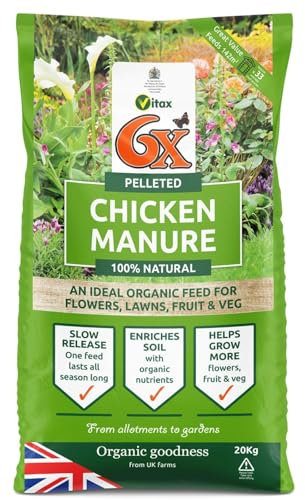 Vitax Pelleted Chicken Manure Fertiliser Organic, Slow-Release Nutrients for Vegetables, Flowers, Fruit & Lawns – Natural Soil Conditioner & Plant Booster – 100% Eco-Friendly Garden Feed (20kg)