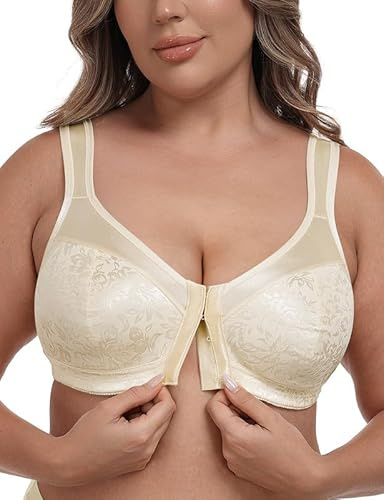 WingsLove Front Fastening Bras for Women Minimizer Wireless Unpadded Wide Straps Full Coverage Back Support Plus Size Everyday Bras(Light Nude,42D)