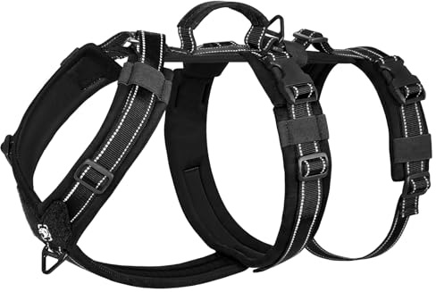 OneTigris Houndlock taktisk hundsele, sprängningssäker, justerbar och stoppad, med 1 handtag, 2 D-ringar och reflekterande, svart, storlek L