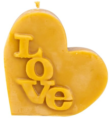 BeesWax World® – Handgemachte Bienenwachskerzen „Love“: Natürliche Kerzen in Herz-, Bären- und Zylinderform als liebevolle Deko (Herz Love– Höhe: 100 mm | ø 32 mm)