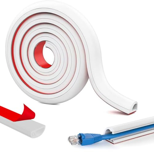 Zuxbolf Kabelkanal Selbstklebend Weiß Kabelschacht Seitlich Offen Flexibel Kabelabdeckung Halbrund Kabel Verstecken Kabelleiste von 1 Kabel für Wand Boden Decke Fliesen Kabelmanagement (4m Länge)
