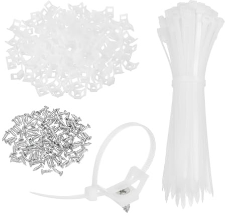 sourcing map Juego de 60 soportes tipo sillín de 2,8 cm con bridas de cremallera de 15,2 cm y tornillos de rosca M5, juego de abrazaderas de soporte organizador de cables, color blanco