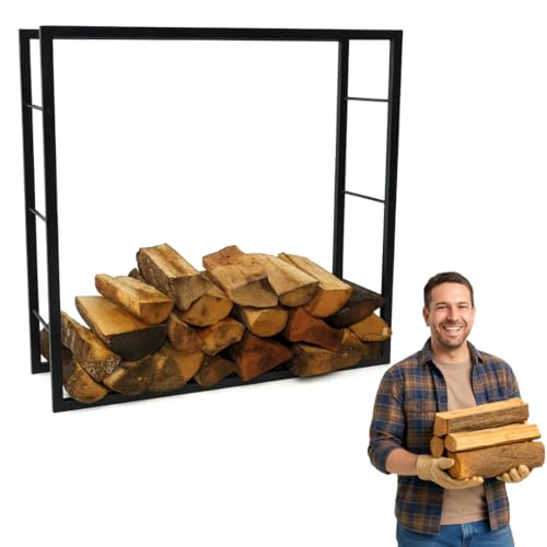 Anwicar Portalegna in Acciaio quadrato Nero 100x100x30 cm | Struttura stabile per ordinare la legna da camino in casa o all'esterno coperto, compatta e resistente