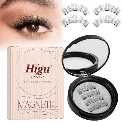 Higu clace Magnetische Wimpern,Magnet Wimpern Ohne Eyeliner,Magnetische Wimpern mit Applikator,Wimpern Magnetisch Natürlicher Look,Kein Kleber erforderlich Wimpern Magnetic(BLACK-B)