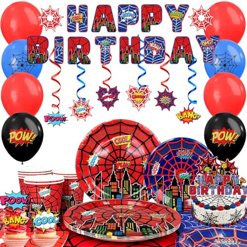 Spider Web Birthday Party Supplies, 73pcs Spider Web Party Decorations