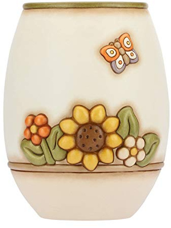 THUN - C2293H90 Linea Country - Vaso Fiori da Interno, Ceramica, Bianco con Fiori Multicolore e Farfalla, Grande 20.1 x 21.7 x 26.2 cm