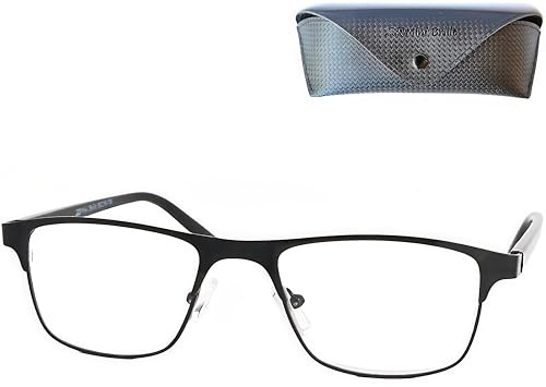 Metall Anti Blaulicht Brille Lesebrille mit rechteckigen Gläsern, Gratis Etui, Edelstahl Rahmen (Schwarz), Eckige Blaulichtfilter Brille Herren und Damen +2.0 Dioptrien