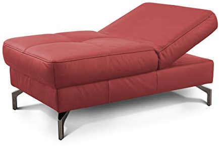 CAVADORE Lederhocker Benda mit Sesselfunktion / Praktischer 2-in-1 Funktionshocker mit Federkern / Polsterhocker mit hochklappbarer Rückenlehne / 114 x 45 x 71 / Echtleder: Rot