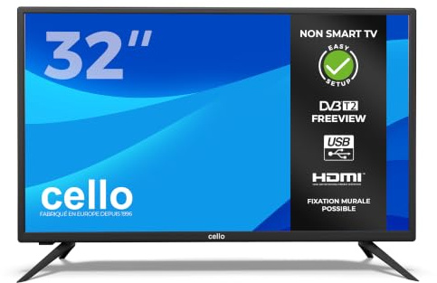 Cello C3220DVB 32” HD Ready LED-TV med 3 × HDMI och USB 2.0 för inspelning av live-TV, enkel installation, icke-smart TV