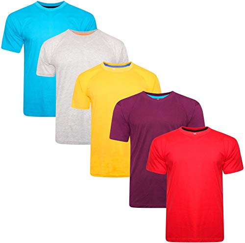 Keanu Lot de 5 t-shirts unis pour homme - 100 % coton - Blanc - Couleurs quotidiennes/estivales, multicolore, XL