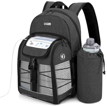 CURMIO Rucksack für Sauerstoffgerät Sauerstoffmaschine Reisetasche, Schwarz | Tragetasche für Mobilen Sauerstoffkonzentrator, Atmungsaktives Mesh, Wasserflaschentasche,Kompatibel mit Inogen/ Oxygo/ Caire