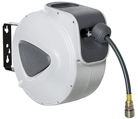 DURHAND Retractable Air Hose Reel 10m+ 90cm Hose Diameter 3/8 9.5mm, Hose Connector 1/4 BSP, Wall Mount Auto Rewind Hose- Reel