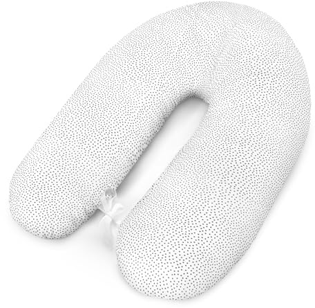 Coussin d'allaitement, de positionnement latéral, idéal pour la grossesse et les petits bébés, en coton, avec rembourrage et housse, 170 cm, au motif de petits points, gris