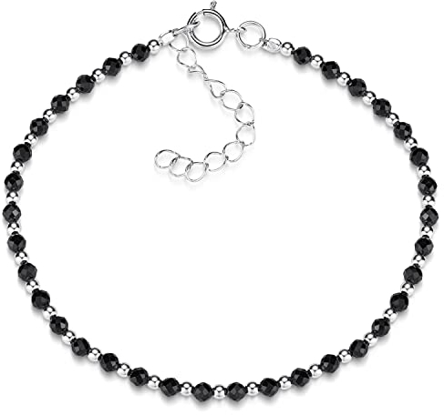 Materia Naturstein Armband Damen facettiert Spinell 925 Sterling Silber 16,5-20cm SA-151-Schwarz