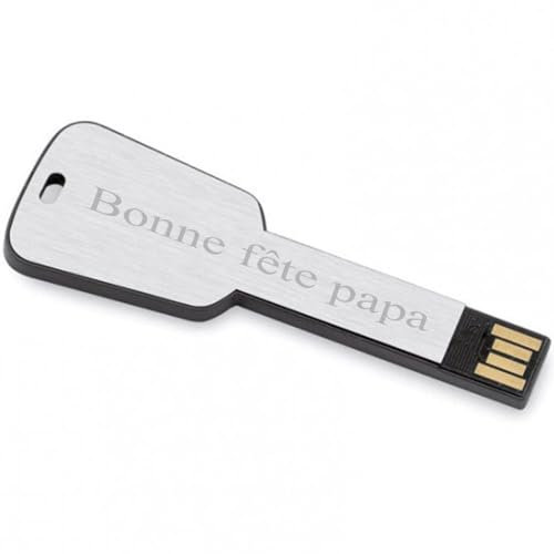 Clef USB argentée gravée Texte – Clé Originale avec Personnalisation Texte – Clef USB 8 Go Design – Clé avec Trou d'accroche