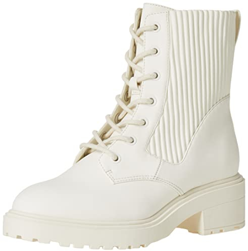 Amazon Essentials Stivali da combattimento gommati con suola spessa Donna, Ecru Finta Pelle, 39.5 EU